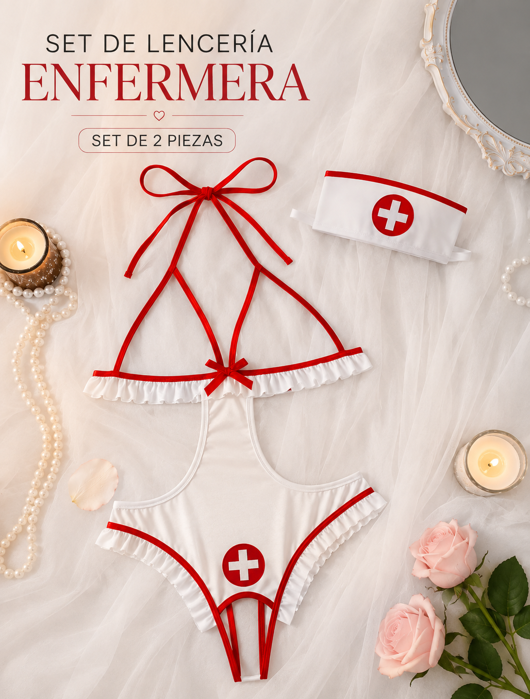 DISFRAZ DE ENFERMERA BLANCO Y ROJO ✨🔥